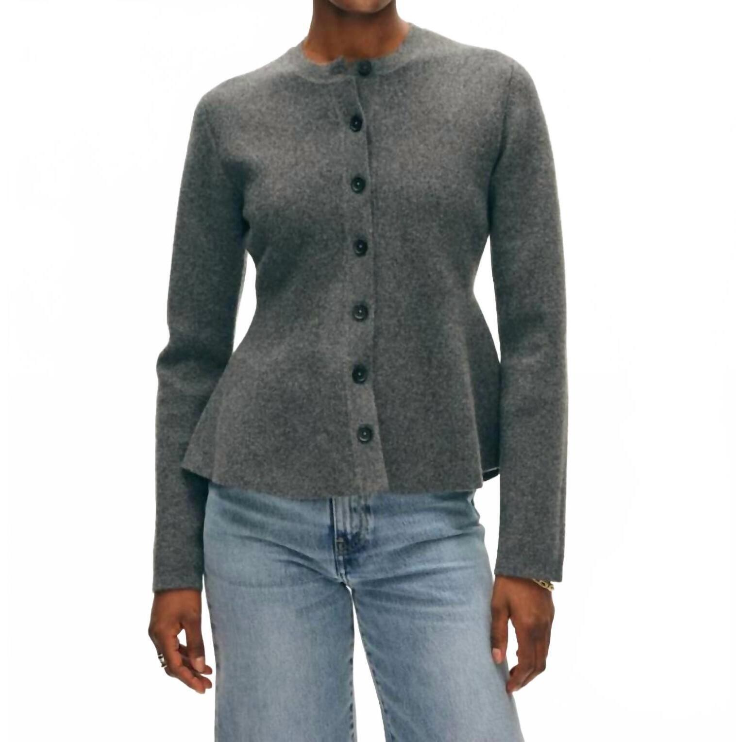 New White + Warren Cashmere Blend Peplum Cardigan In Dark Granite
